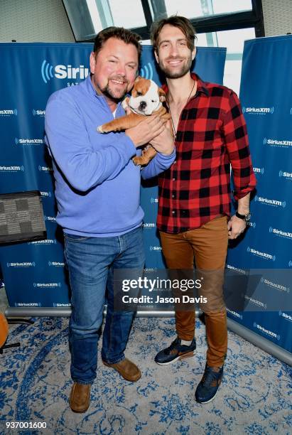 SiriusXM Host Storme Warren, Recording Artist Ryan Hurd and his dog, Pancake arrive at SiriusXM studios on March 21, 2018 in Nashville, Tennessee.