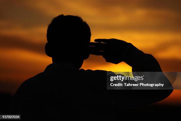 saluting at sunset - saluting stock-fotos und bilder