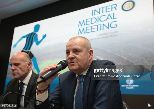 Chief Football Administrator of FC Internazionale Milano Giovanni Gardini delivers a speech during FC Internazionale Medical Meeting on March 23,...