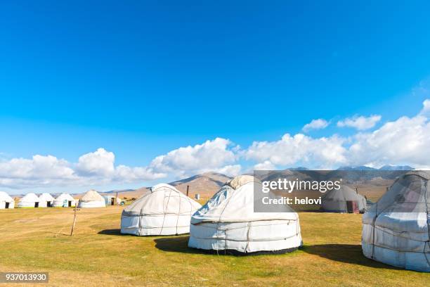 group of yurts at lake song kol - ger stock pictures, royalty-free photos & images