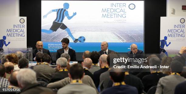 Luciano Spalletti, Andrea Ranocchia, Piero Volpi and Giovanni Gardini of FC Internazionale attend FC Internazionale Medical Meeting on March 23, 2018...