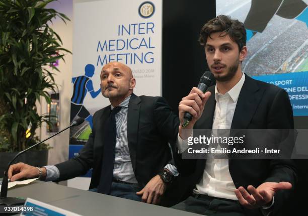Andrea Ranocchia of FC Internazionale Milano delivers a speech during FC Internazionale Medical Meeting on March 23, 2018 in Milan, Italy.