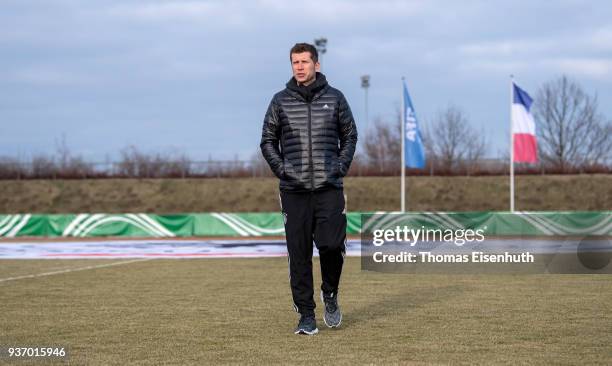 Germany's coach Guido Streichsbier visits the pitch prior the Under 18 international friendly match between U18 of Germany and U18 of France at...