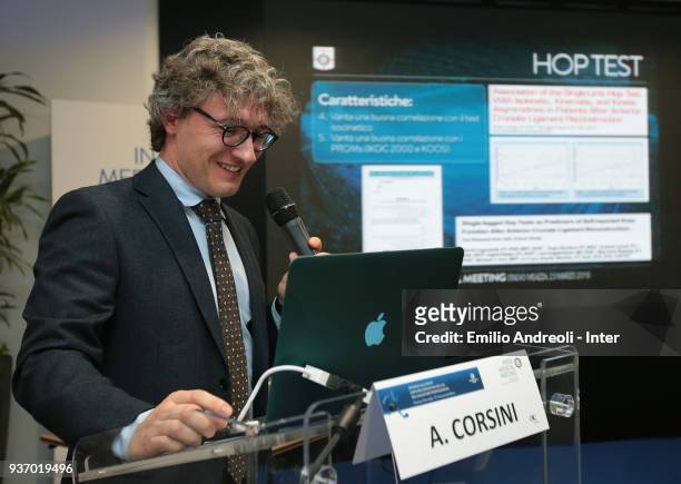 Alessandro Corsini of FC Internazionale delivers a speech during FC Internazionale Medical Meeting on March 23, 2018 in Milan, Italy.