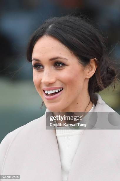 Prince Harry and Meghan Markle depart from the Titanic Belfast on March 23, 2018 in Belfast, Nothern Ireland.