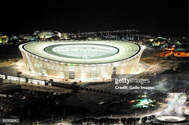 General view of Cape Town Stadium at night ahead of the 2010 FIFA World Cup on December 2, 2009 in Cape Town, South Africa.