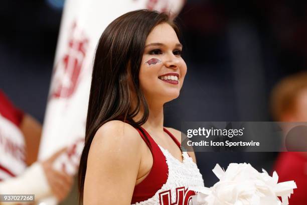 The Arkansas dance team and cheerleaders entertain during the NCAA Division I Men's Championship First Round basketball game between the Arkansas...