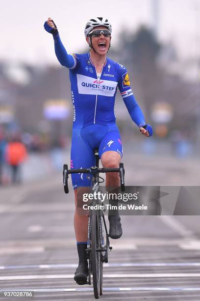Arrival / Niki Terpstra of The Netherlands and Team Quick-Step Floors / Celebration / during the 61st E3 Harelbeke 2018 a 206,4km race from Harelbeke...