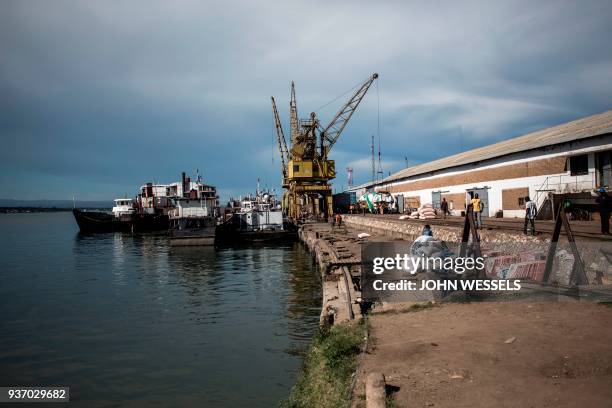 The port of Kalemie is pictured on March 22, 2018 in Kalemie, on the western shore of Lake Tanganyika. The port serves as an important link between...