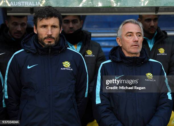 Australia SoccerooÕs coach Bert van Marwijk with assistant coach Mark van Bommel prior to the International Friendly match between Norway and...