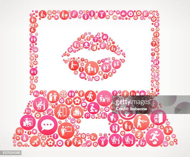 laptop screen and lips women girl power icons vector background - word of mouth stock illustrations