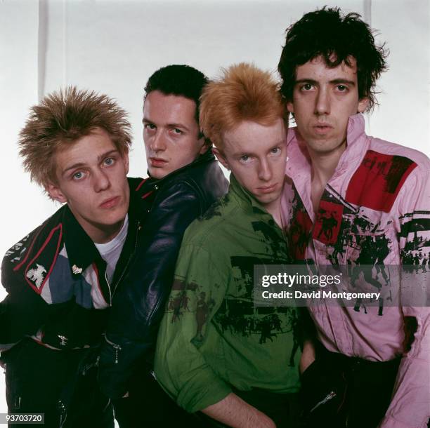 English punk group The Clash, circa 1977. Left to right: bassist Paul Simenon, singer Joe Strummer , drummer Topper Headon and guitarist Mick Jones.