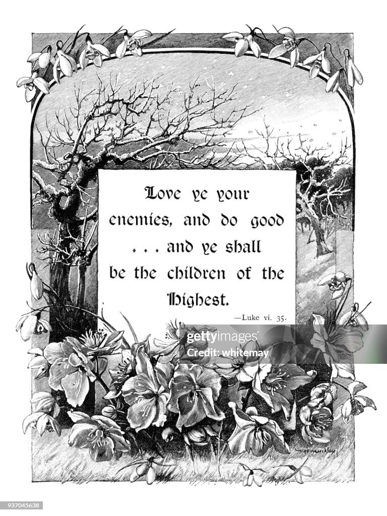 Victorian engraved winter themed frame with Bible quotation