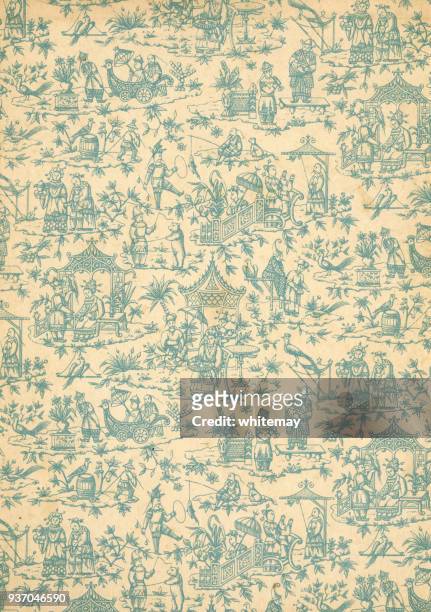 vintage willow pattern style paper - chinoiserie pattern stock illustrations