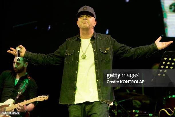 Singer Franco Ricciardi performs during the concert "I sto vicino a te 63",tribute to the musician and singer Pino Daniele in the day of his 63th...