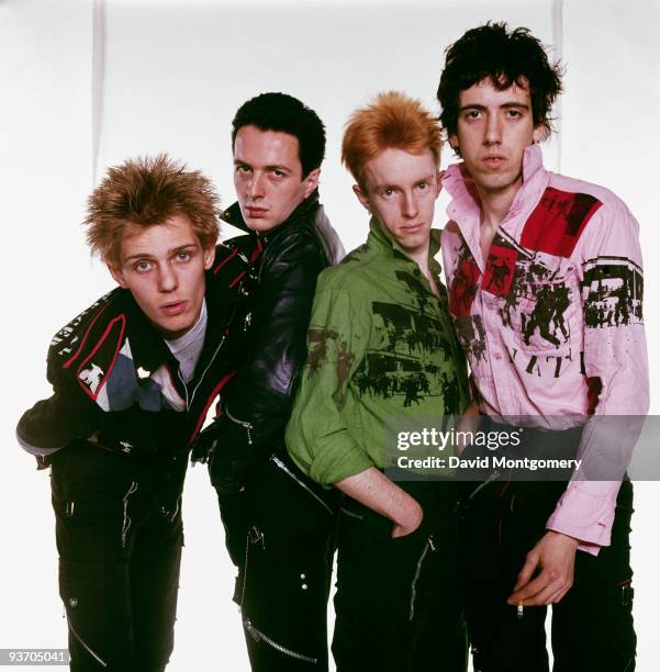 English punk group The Clash, circa 1977. Left to right: bassist Paul Simenon, singer Joe Strummer , drummer Topper Headon and guitarist Mick Jones.