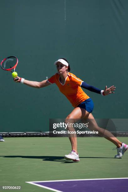 Christina Mchale in action on Day 4 of the Miami Open on March 22 at Crandon Park Tennis Center in Key Biscayne, FL.