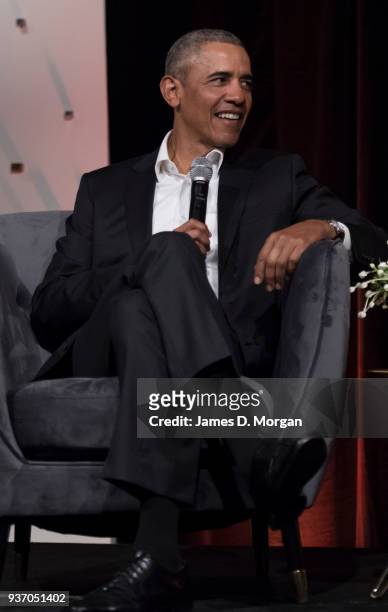 Barack Obama attends a talk at the Art Gallery Of NSW on March 23, 2018 in Sydney, Australia. The former US president is on a private speaking tour...