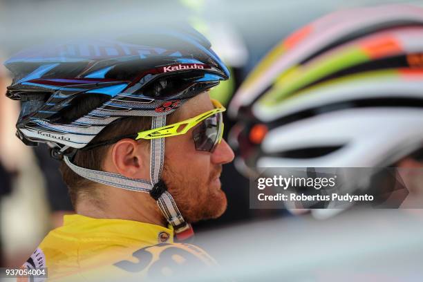 Yellow jersey winner Artem Ovechkin of Terengganu Cycling Team Malaysia is seen during Stage 6 of the Le Tour de Langkawi 2018, Tapah-Tanjung Malim...