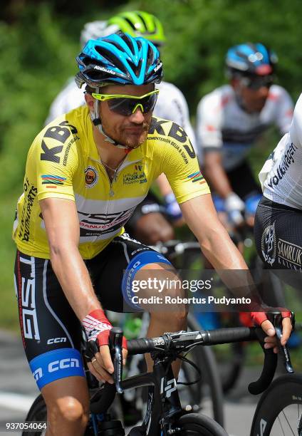 Yellow jersey winner Artem Ovechkin of Terengganu Cycling Team Malaysia is seen during Stage 6 of the Le Tour de Langkawi 2018, Tapah-Tanjung Malim...