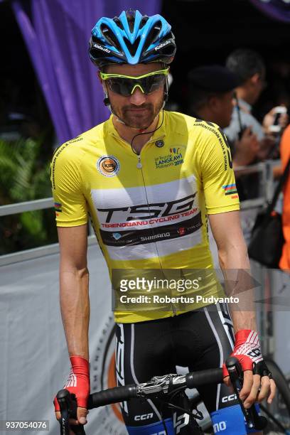 Yellow jersey winner Artem Ovechkin of Terengganu Cycling Team Malaysia is seen during Stage 6 of the Le Tour de Langkawi 2018, Tapah-Tanjung Malim...