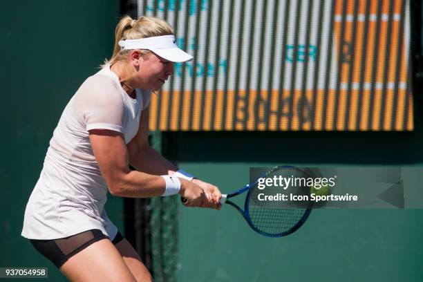 Carina Witthoeft in action on Day 4 of the Miami Open on March 22 at Crandon Park Tennis Center in Key Biscayne, FL.