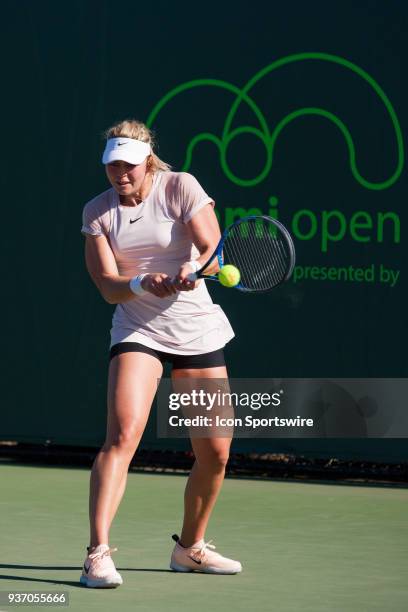 Carina Witthoeft in action on Day 4 of the Miami Open on March 22 at Crandon Park Tennis Center in Key Biscayne, FL.