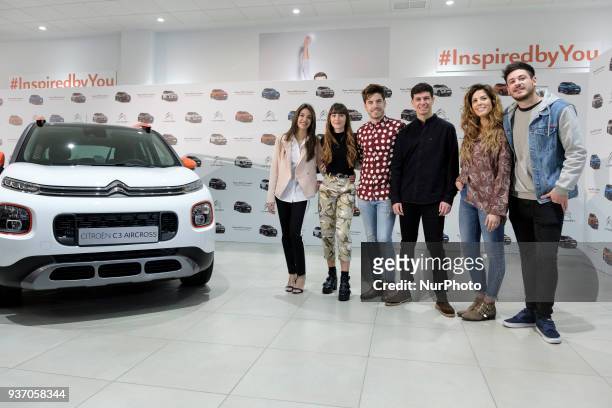 Singers Ana Guerra, Aitana Ocana, Roi, Alfred Garcia, Miriam and Luis Cepeda present the new SUV Compacto Citroen C3 Aircross on March 23, 2018 in...
