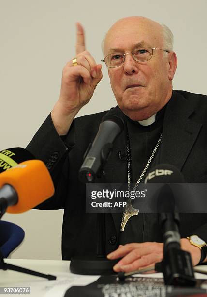 Belgian cardinal Godfried Danneels speaks to the press at the presentation of the book 'Confidences of a cardinal / Confidences d'un cardinal / In...
