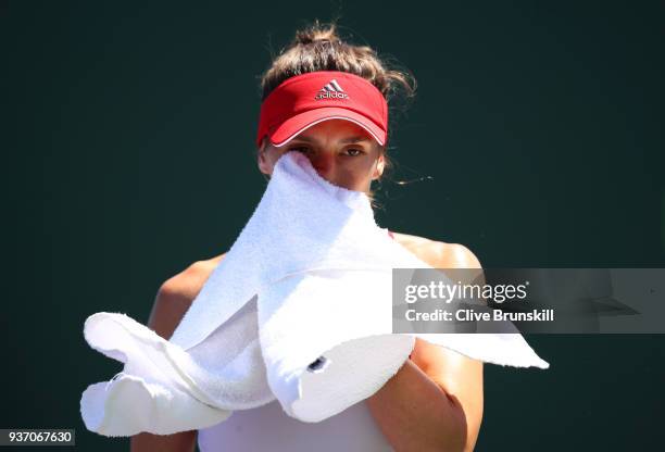 Andrea Petkovic of Germany shows her dejection against Daria Gavrilova of Australia in their second round match during the Miami Open Presented by...