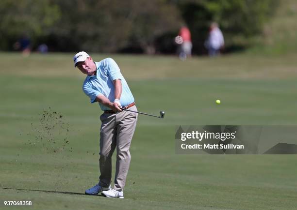 Joe Durant hits his second shot on the first hole during the first round of the Rapiscan Systems Classic at Fallen Oak Golf Course on March 23, 2018...