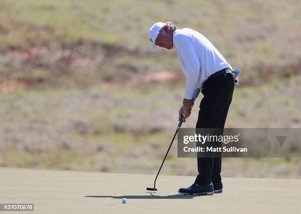Tommy Armour III makes a putt on the 10th hole during the first round of the Rapiscan Systems Classic at Fallen Oak Golf Course on March 23, 2018 in...