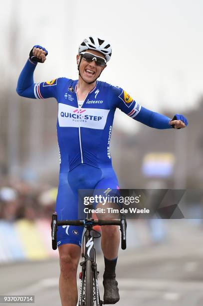 Arrival / Niki Terpstra of The Netherlands and Team Quick-Step Floors / Celebration / during the 61st E3 Harelbeke 2018 a 206,4km race from Harelbeke...