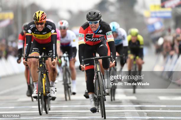 Arrival / Greg Van Avermaet of Belgium and Team BMC Racing Team / Oliver Naesen of Belgium and Team AG2R La Mondiale / during the 61st E3 Harelbeke...