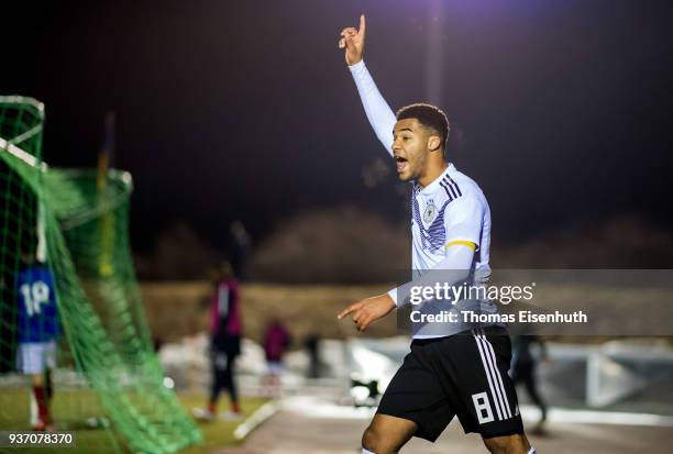 Jean-Manuel Mbom of Germany reacts during the U18 international friendly match between Germany and France at Ilburg Stadium on March 23, 2018 in...