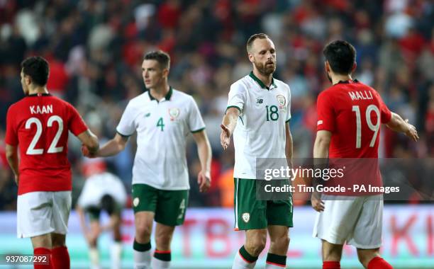 Republic of Ireland's David Meyler shakes hands with Turkey's Yunus Malli after the final whistle during the international friendly match at the...