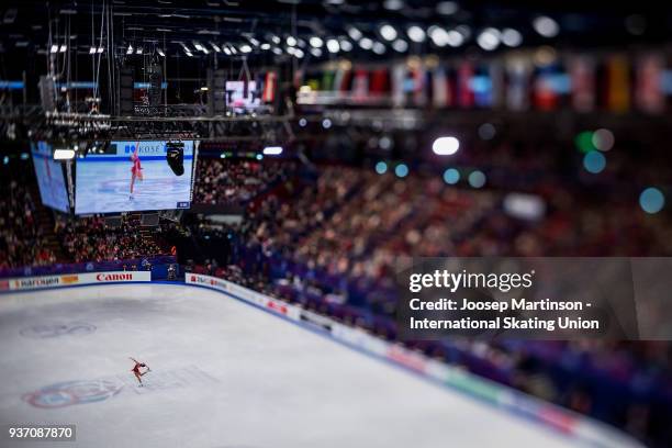Mariah Bell of the United States competes in the Ladies Free Skating during day three of the World Figure Skating Championships at Mediolanum Forum...