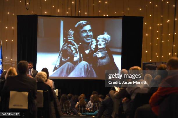 General view of atmosphere as the U.S. Postal Service Dedicates the Mister Rogers Forever Stamp at WQED's Fred Rogers Studio on March 23, 2018 in...