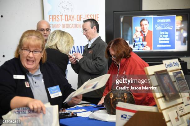 General view of atmosphere as the U.S. Postal Service Dedicates the Mister Rogers Forever Stamp at WQED's Fred Rogers Studio on March 23, 2018 in...