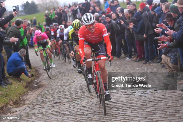 Jasper Stuyven of Belgium and Team Trek-Segafredo / Oude Kwaremont / during the 61st E3 Harelbeke 2018 a 206,4km race from Harelbeke to Harelbeke on...