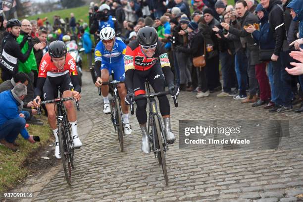 Greg Van Avermaet of Belgium and Team BMC Racing Team / Tiesj Benoot of Belgium and Team Lotto Soudal / Philippe Gilbert of Belgium and Team...