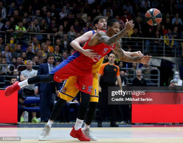 Will Clyburn, #21 of CSKA Moscow competes with Alexey Shved, #1 of Khimki Moscow Region in action during the 2017/2018 Turkish Airlines EuroLeague...