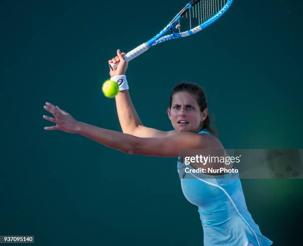 Julia Georges, from Germany, playing in court 8 of the Miami Open against Carina Witthoeft, also from Germany. Witthoeft could finally take the match...
