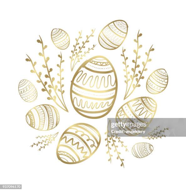 golden easter greeting cards and backgrounds - easter egg stock illustrations