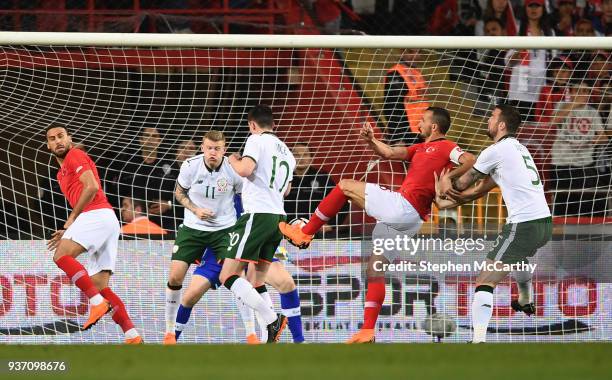 Antalya , Turkey - 23 March 2018; Mehmet Topal of Turkey scores his side's goal during the International Friendly match between Turkey and Republic...