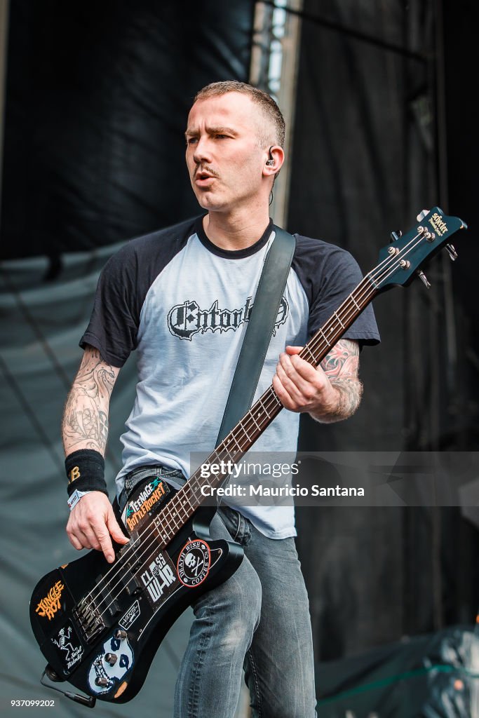 Kaspar Boye Larsen basist member of the band Volbeat performs live on
