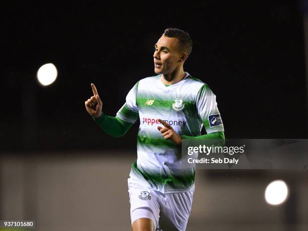 Waterford , Ireland - 23 March 2018; Graham Burke of Shamrock Rovers celebrates after scoring his side's first goal during the SSE Airtricity League...