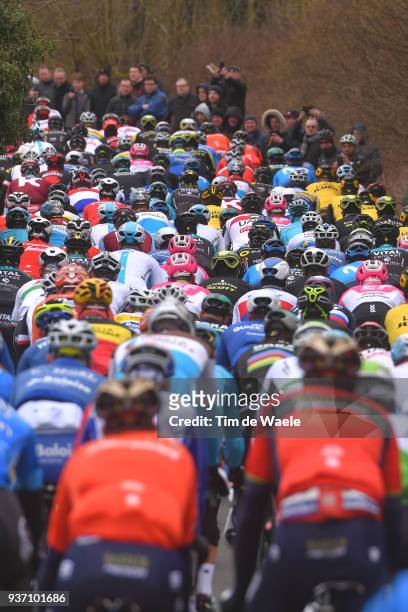 Peloton / Wolvenberg / Landscape / during the 61st E3 Harelbeke 2018 a 206,4km race from Harelbeke to Harelbeke on March 23, 2018 in Harelbeke,...