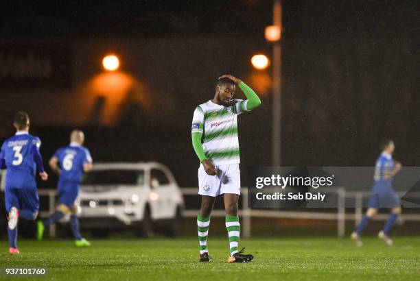 Waterford , Ireland - 23 March 2018; Dan Carr of Shamrock Rovers reacts after his side conceeded a goal during the SSE Airtricity League Premier...
