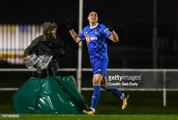 Waterford , Ireland - 23 March 2018; Courtney Duffus of Waterford celebrates after scoring his side's second goal during the SSE Airtricity League...